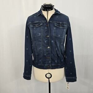 Sonoma The Everyday Jean Jacket Women's M Blue Dark Wash Stars Button Close NWT
